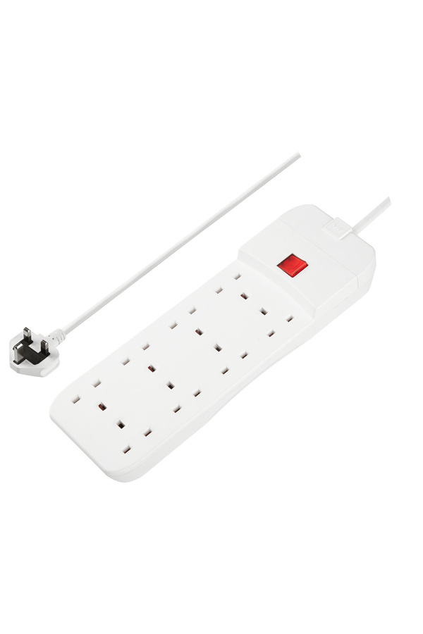 Masterplug-8 Socket 13 A Rewireable Extension Lead With Switch, White - 3M, Overload Protection 1