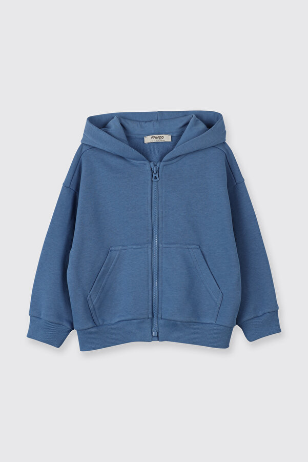Panço Erkek Bebek Arka Bedeni Yazı Detaylı Fermuarlı Mavi Sweatshirt