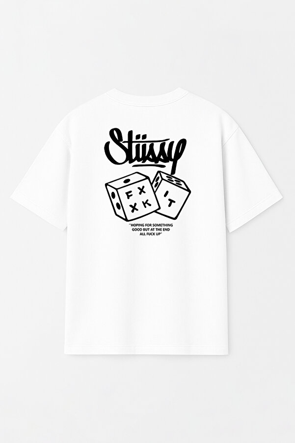 Unisex Stüssy Zar Hoping Baskılı Oversize %100 Pamuk Geniş Kesim Dokulu Bisiklet Yaka T-Shirt RF0537