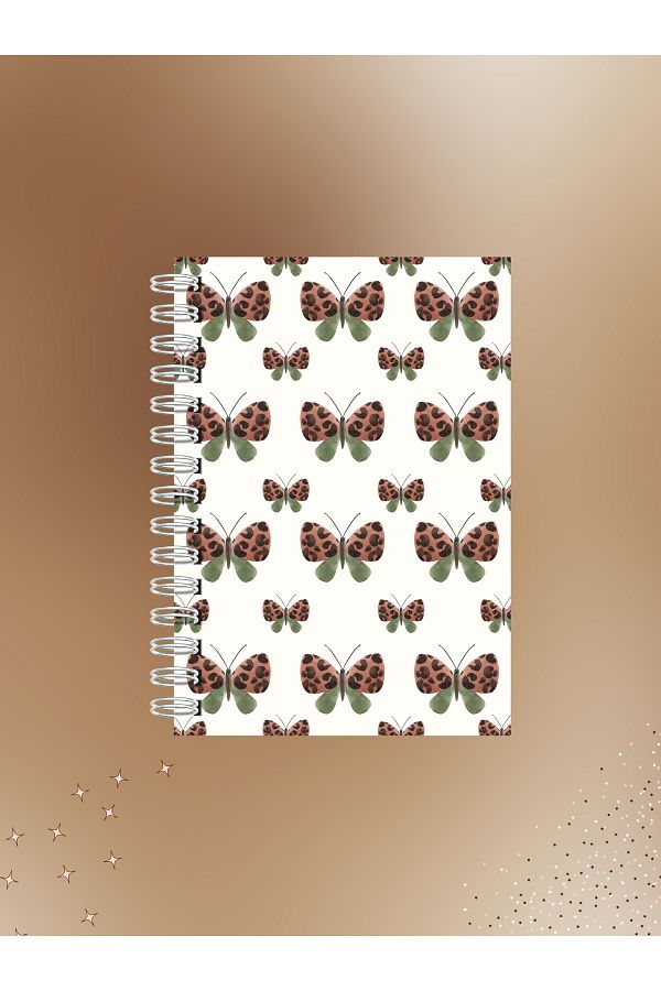 Ez&Tu Stıcker-Leopard Butterfly Patterned Notebook – 60 Sheets / 120 Pages – Lined Wire Spiral 1