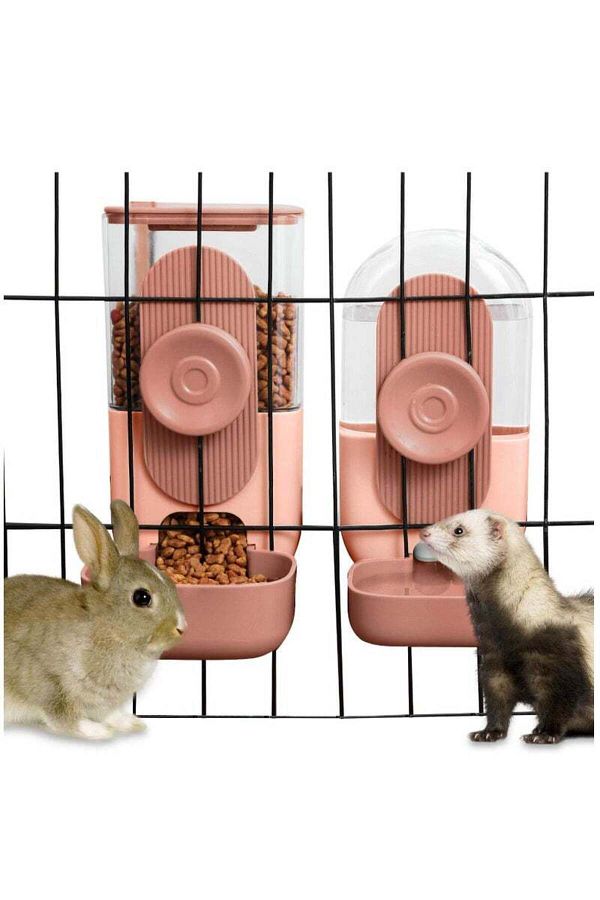 COOYA-Automatic feeder for pets，Hanging Automatic Feeder and Drinker, Feeder and Drinker Set(Pink) 1