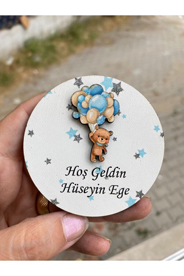 FORONEUS Mavi Balonlu Ayıcık Figürlü Ahşap Bebek Magnet 20 Adet