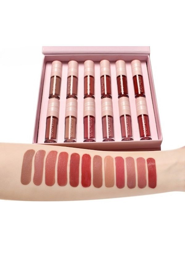 Kevin-Set 12 Matte Lipsticks, Flo Make-UP, Transfer Resistant, Pink 1