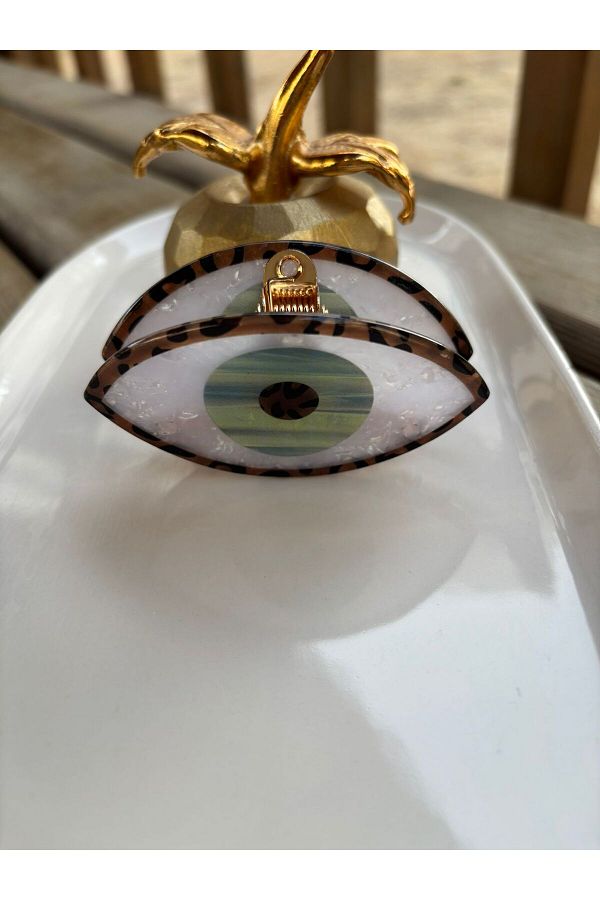 Blotch-Steel Mechanism Evil Eye Eye Pearlescent Bone Peg Buckle 4X7.5 cm 1