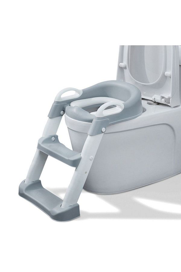 Mercaton-Foldable Toilet Reducer with Ladder, 2 Adjustable Non-Slip Steps, Waterproof Seat, PP, 1