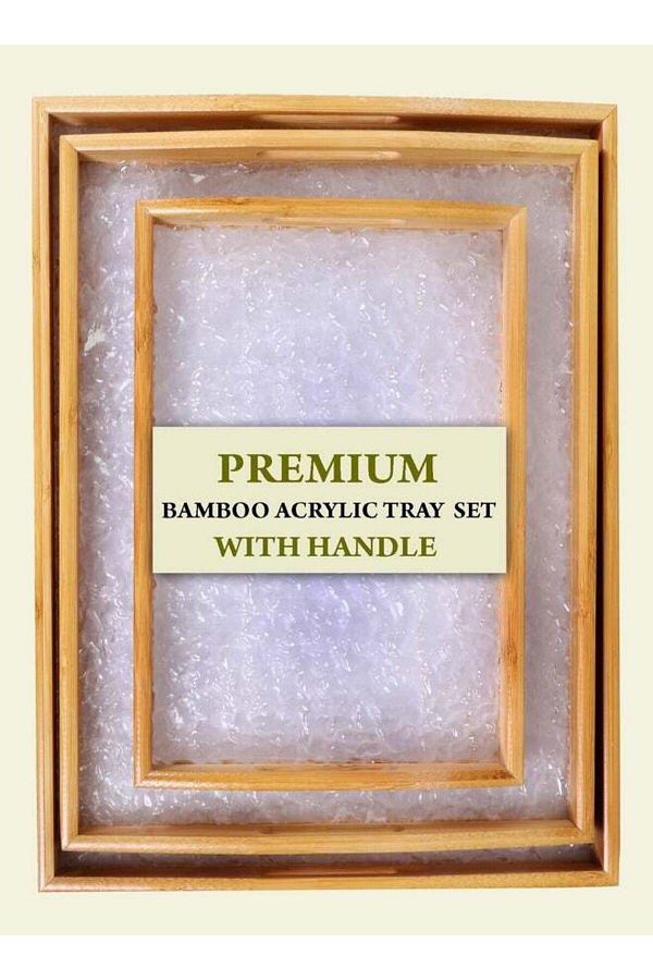 ZeeSquare-Serving Tray Bamboo And Acrylic Tray With Handles Set Of 3 Rectangular Tray Breakfast Tray 1