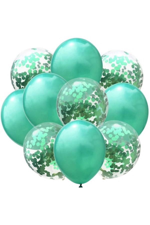 Terra-Set 10 Baloane Latex, Model Party Confetti, 5 x Confetti, 5 x Turcoaz, 25 cm, 2.2g 1