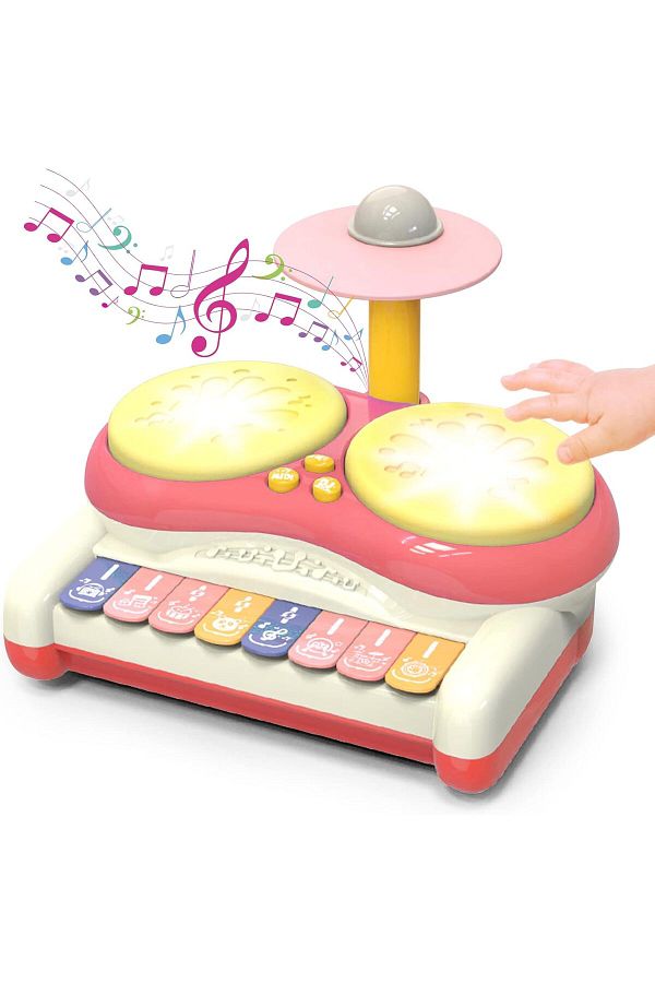 sallma-2 in 1 interactive toy for babies, Drum with piano and lights, Jazz Drum, pink 1