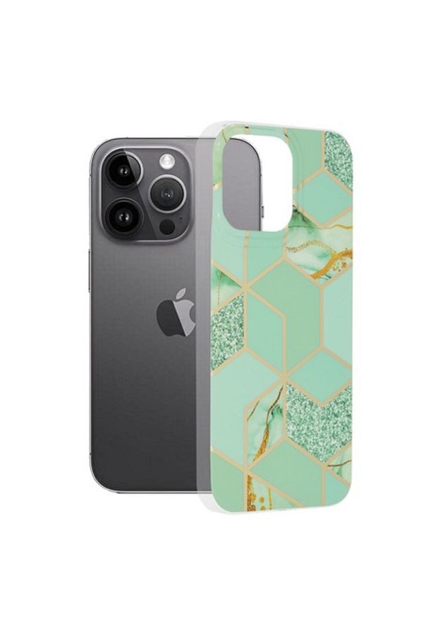 OEM-Carcasă de înaltă protecție pentru iPhone 14 Pro Max, protector subțire, plastic termorezistent, hexagonal verde 1