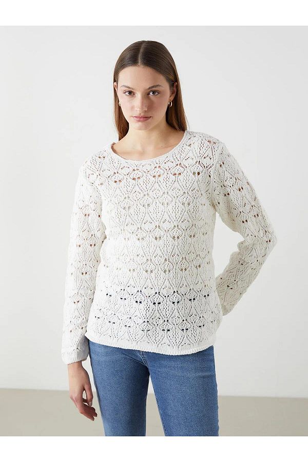 LC Waikiki-LCWAIKIKI Pulover clasic pentru femei, cu decolteu, ajurat (W5) 1