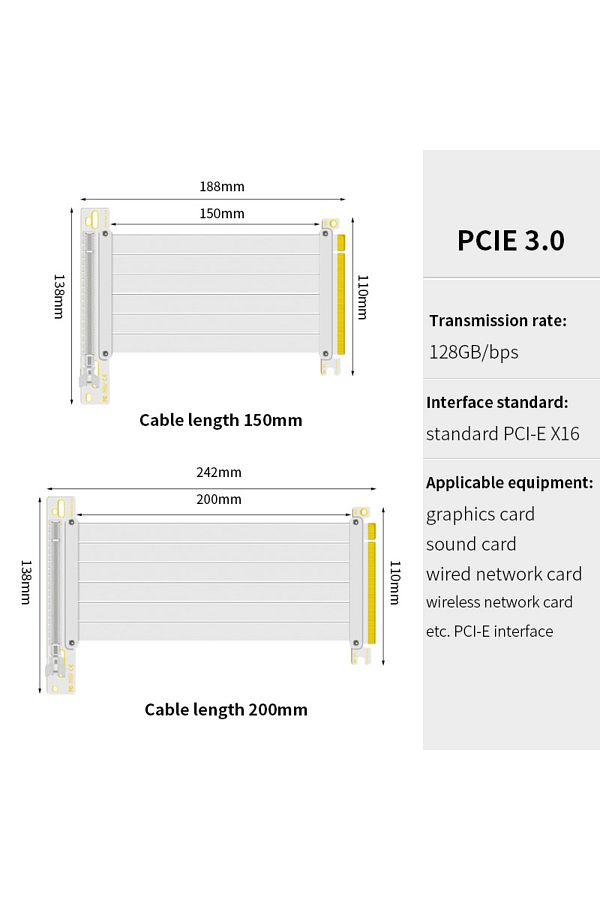 Choice-كابل تمديد بطاقة الفيديو Teucer PCI-E Express 4.0 16X Riser المرن المحمي بطول 20 سم PCI-E3.0 أبيض 1