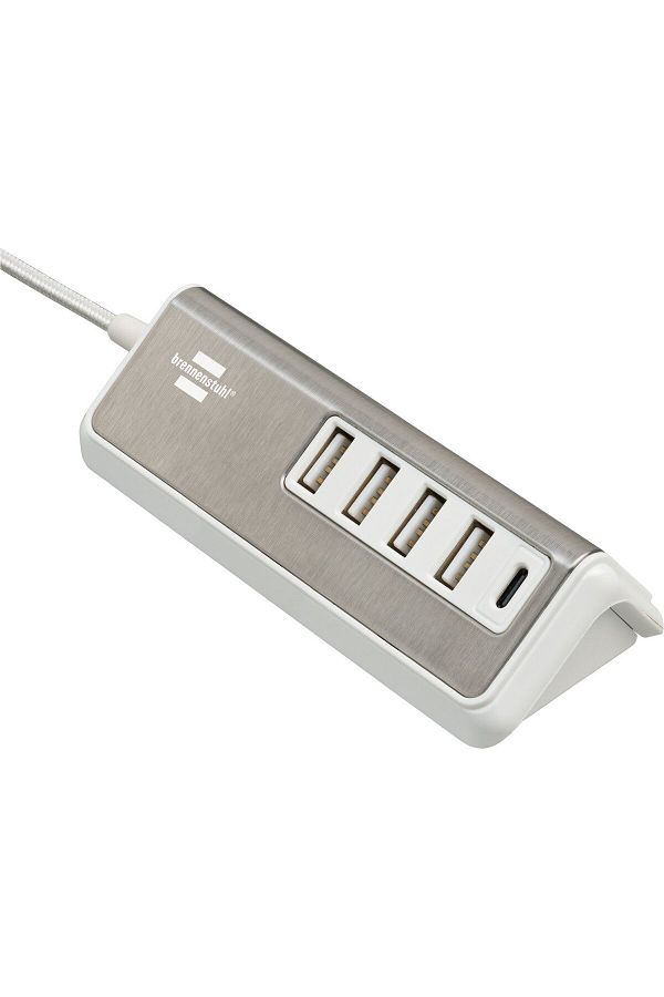 Brennenstuhl-Prelungitor Estilo 4x USB-A, 1x USB C, Inox, 4.2A, Argintiu-Alb 1
