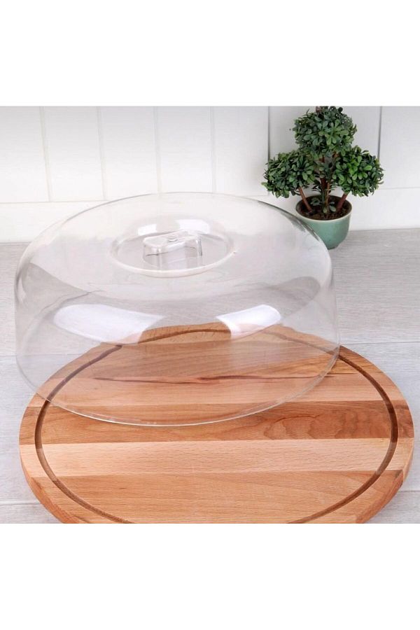 moda armanc-Acrylic Covered Cake Pan – Wooden Base Cake Presentation Pan |   Storage and Presentation Container with Lid 1