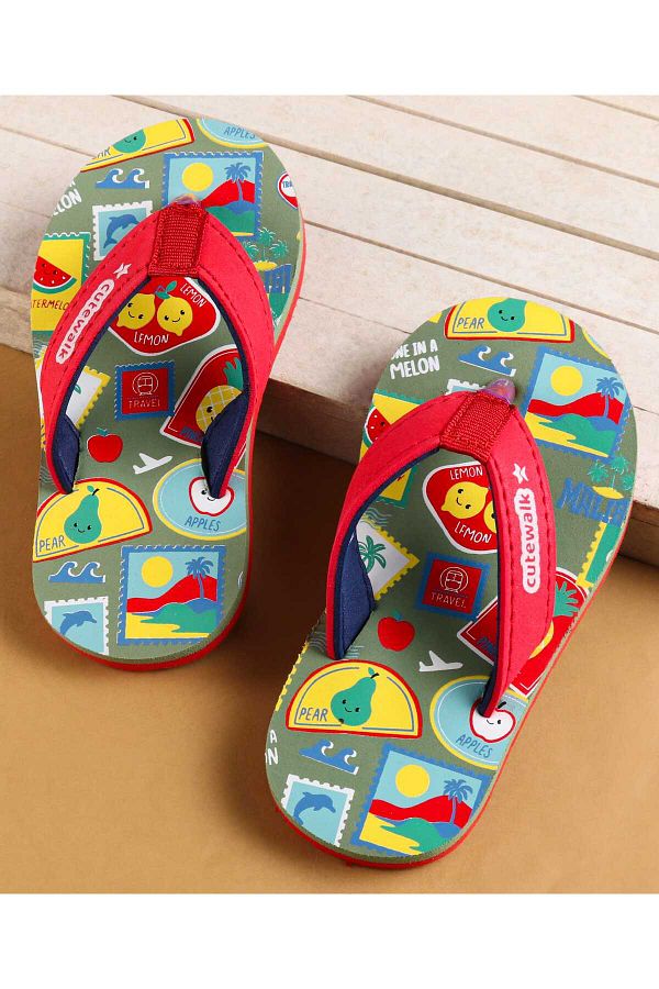 Cute Walk by Babyhug-Cute Walk by Babyhug Slip on Flip Flops with Stamp Print - Red 1
