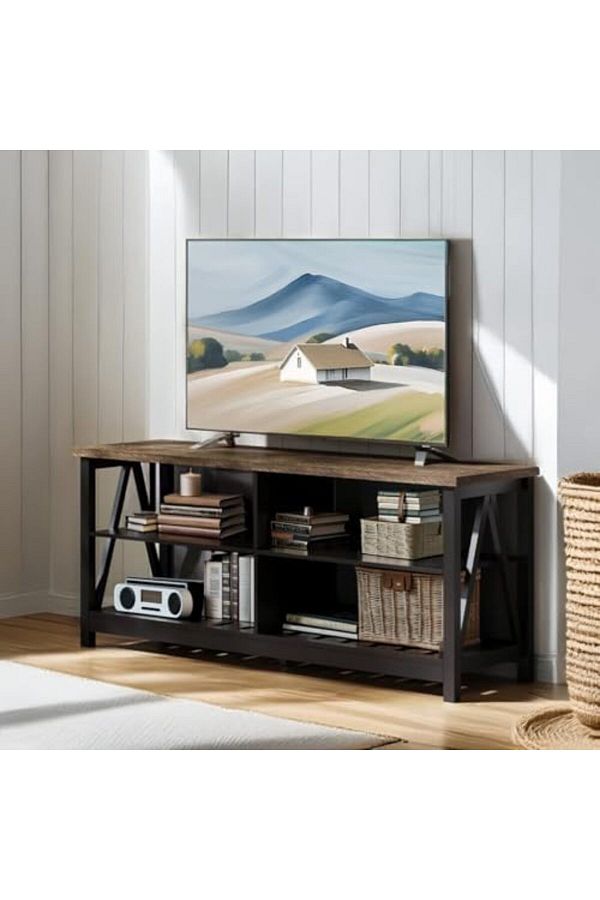 AGD-Television Console Up to 55 Inches, Rustic Design with Open Shelves for Living Room and Bedroom 1
