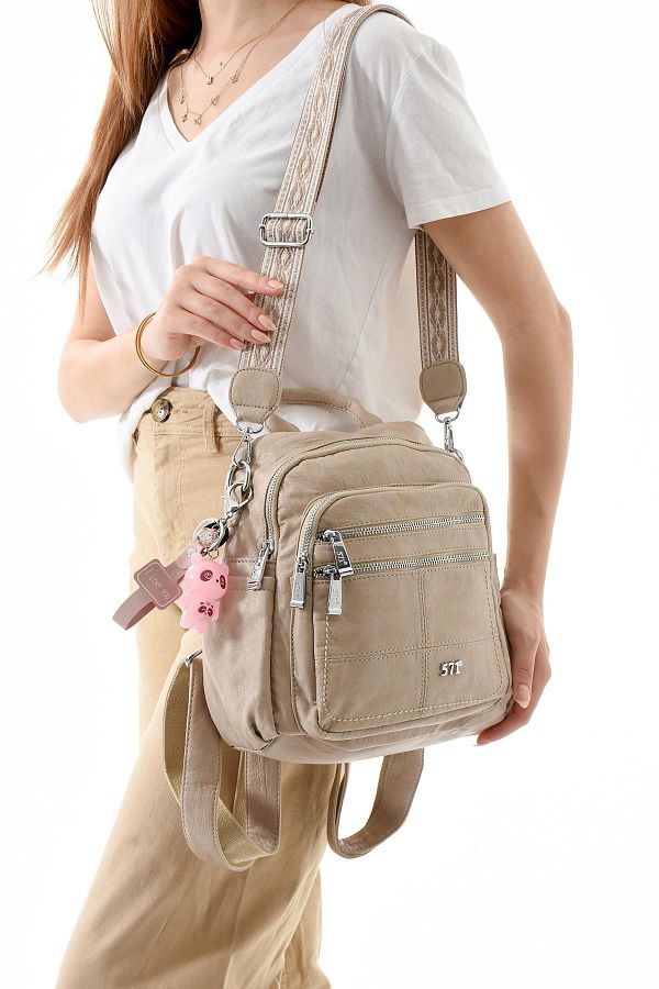571 Collections Çanta-Three-Function Faux Leather Backpack, Shoulder, and Hand Bag Mink (Model: 571-13-17C) 1