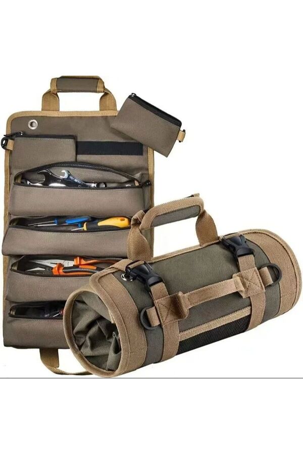 Choice-1 pc Multi-function large capacity roll-up kit, canvas tool roll car storage bag, hanging tool zippe 1