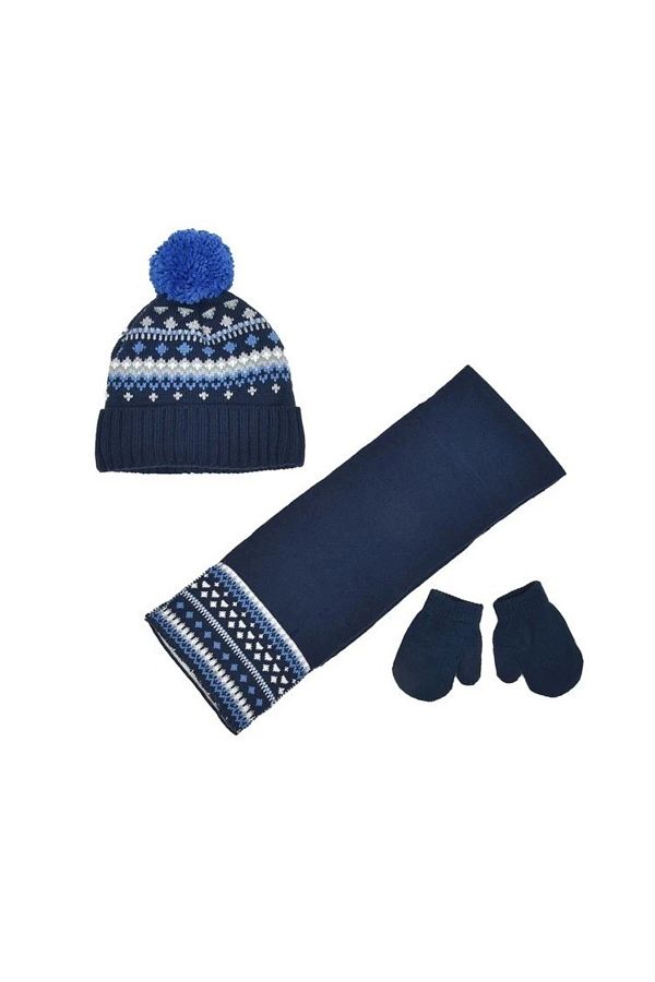divendi-ro-Set bebeluși 3 piese, bonetă cu pompom, eșarfă și mănuși, acril, 9 luni, albastru, albastru 1