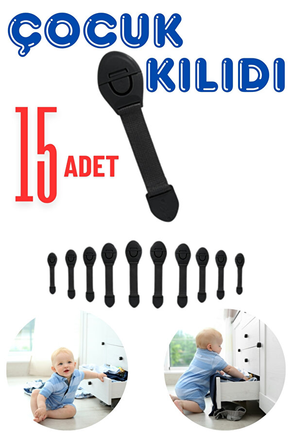 Abuy 15’li Siyah Bebek & Çocuk Çekmece Kilidi Delme Gerektirmez, Dolap & Çekmece Güvenlik Kilidi no