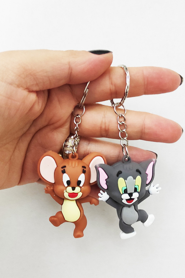 dudu kids 2li Silikon Sevimli Kedi ve Fare Anahtarlık -5 Cm - Oyuncak - Çanta Süsü - Doğum Günü