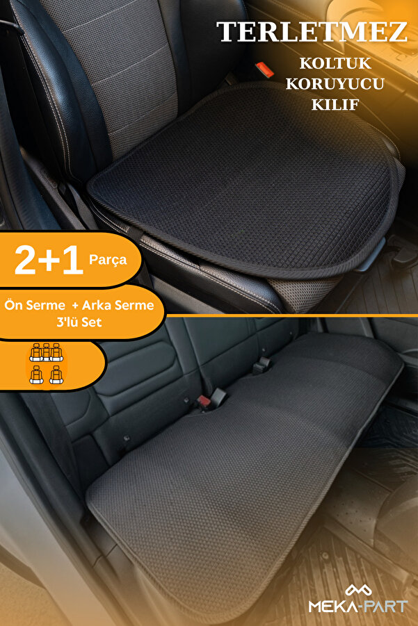 TREND Meka Part Terletmez Koltuk Koruyucu Kılıf 3 Parça SERME Universal Siyah