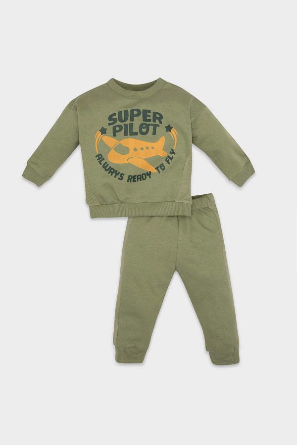 DeFacto-Baby Boy 2 Piece Set Printed Crew Neck Sweatshirt Elastic Waist Jogger Sweatpants D5935A524Wn 1