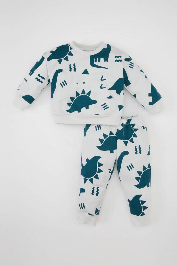 DeFacto-Baby Boy 2-Piece Set Dinosaur Patterned Sweatshirt Elastic Waist Jogger Sweatpants D2927A524Wn 1