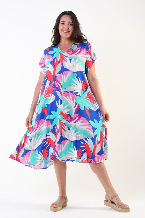 LİKAPA-Likapa Summer Plus Size Viscose κοντομάνικο φόρεμα με λαιμόκοψη 2688 1