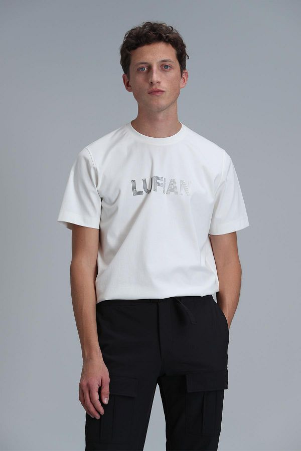 Lufian-Μπλουζάκι Benjamin Modern Graphic Pattern - Off White 1
