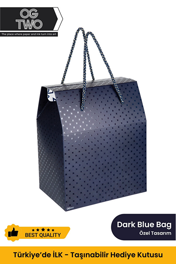 OGTWO Premium Konsept Tasarım Hediye Kutusu Çanta Boş Karton Hediye Paketi Hediyelik Lacivert - 24x14x20cm