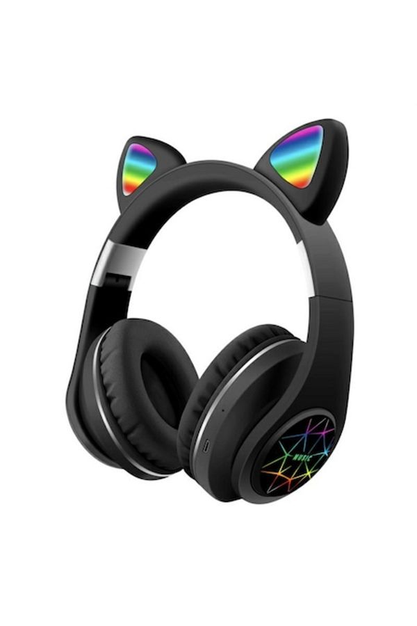 Bibilel-Wireless Headphones with Cat Ears, Bluetooth 5.0, Black with Multicolor Lights, ATX-BBL4162 1