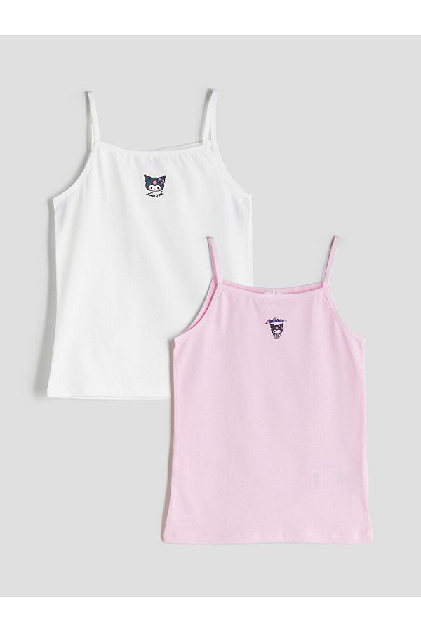 LC Waikiki-Sparkling Selections from Shining Store |   Pink Square Collar Kuromi Printed Girl's Undershirt Set of 2 1