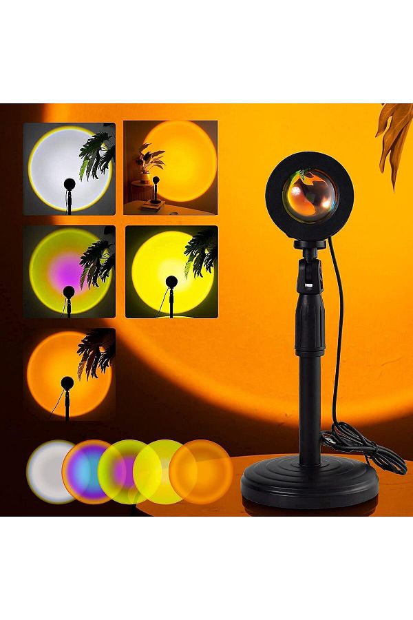 SUKILO-Modern Sunset Projection Lamp, 4 Color Modes, LED Table Lamp with Glass Base, 21x9x11 cm 1