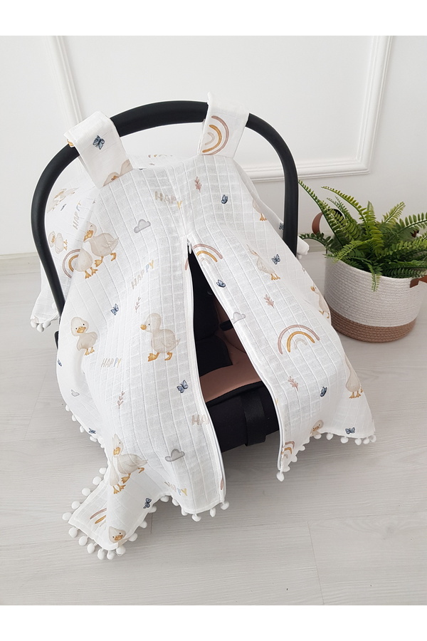 artıbebe Puset Örtüsü Müslin Fermuarlı Desenli %100 Pamuk