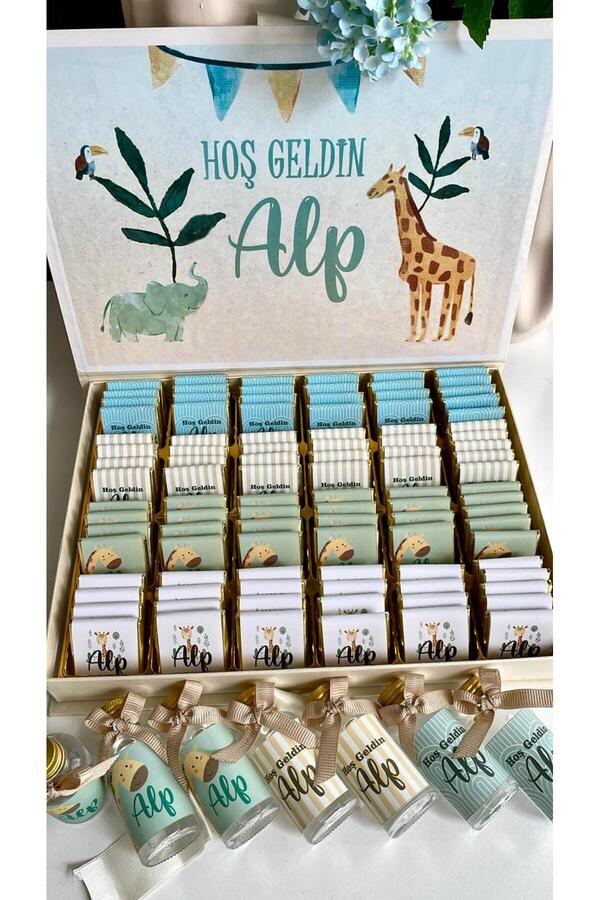 Minemiss Tasarım Kutulu Isme Özel Tasarımlı Kız-erkek 60 Adet Bebek Çikolatası Ve 25 Adet Kolonya -yaş Günü-hediyelik