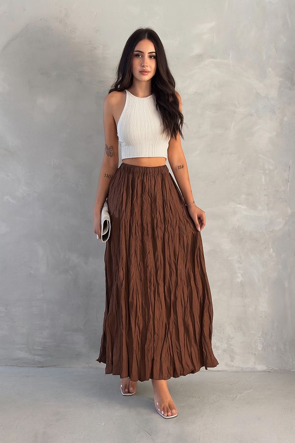 VOICTEC-Women's Wrinkled Maxi Size Elastic Waist Standard Size (38-44 Size Range) Flared Hijab Skirt 1