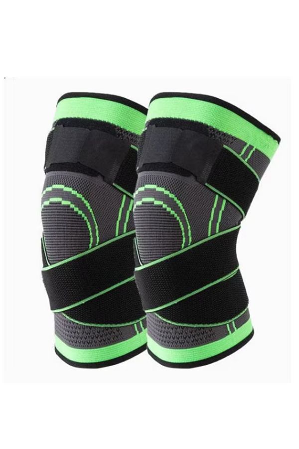 Expres-Set of 2 medical knee pads with elastic straps with breathable compression, size M, black/green 1