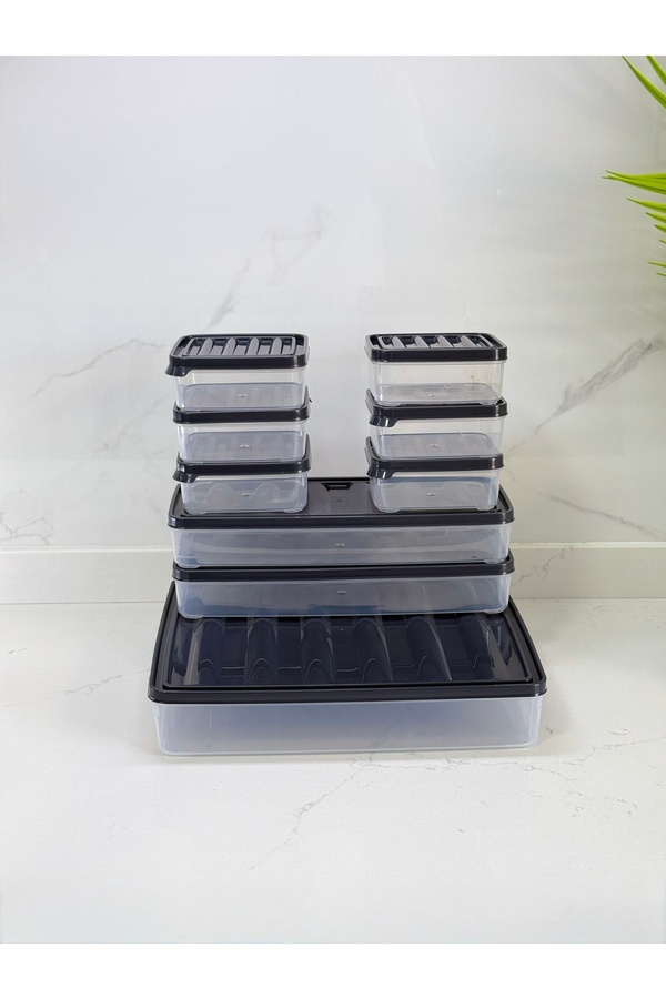 Albergio-Set of 9 Gray Lid Storage Containers – 6 Small, 2 Medium, 1 Large, Microwave and Diffused Compatible 1