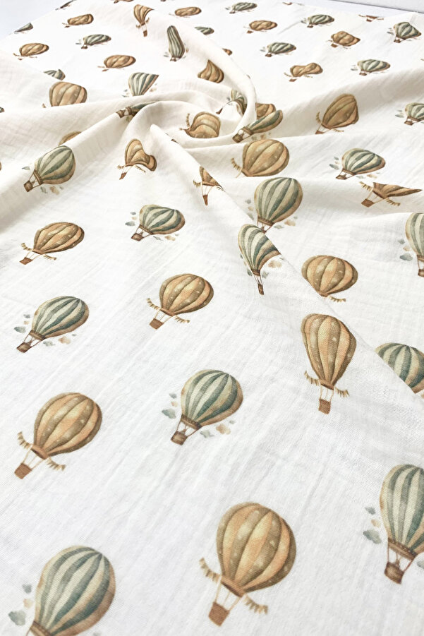 cekic kids 2 Katlı Müslin Örtü - Balon Desenli - %100 Pamuk - 75x95 cm