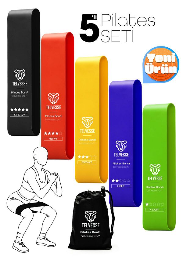 Telvesse-Pilates Resistance Band Set with 5 Bags |   Closed End Loop Rubber Mixed for Exercise Squat Aerobic 1