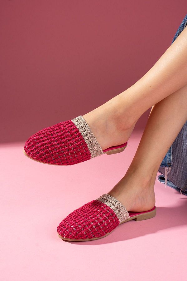 FUGA MODA-Kaiser Fuchsia Mink Two Color Closed Front Knitted Knitwear Slippers 1