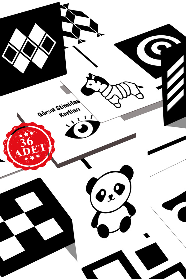 Genel Markalar Siyah Beyaz Bebek Zeka Kartları, Yenidoğan Beyin Gelişimi Eğitici Kart, Hediyelik, 0-3 Ay, 36 Adet