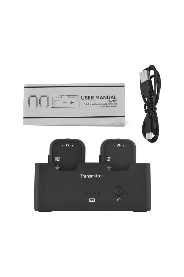 Choice-black M-VAVE 2.4GHz Wireless Earphone Monitor Transmission System Rechargeable 1 Transmitter and 2 R 1