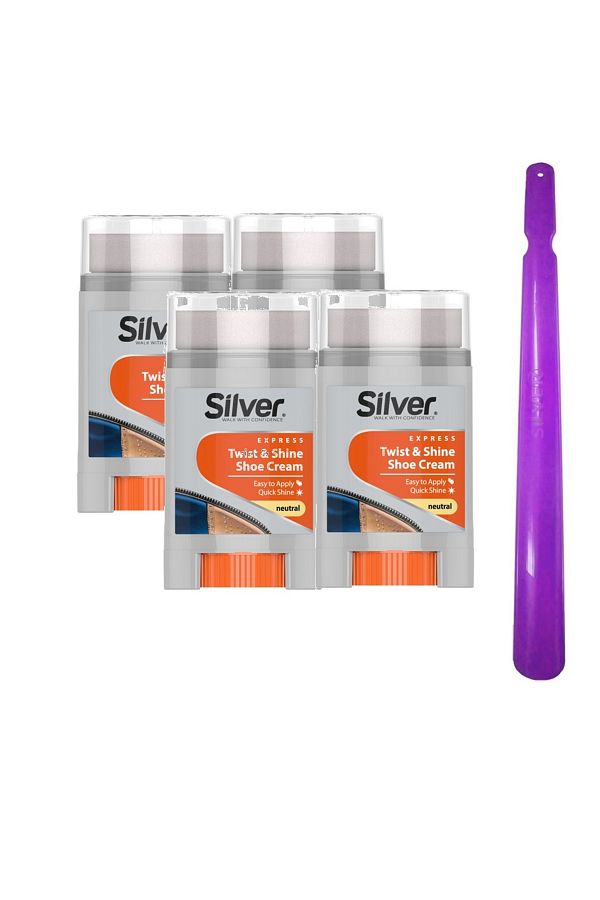 Silver-Set of 4 shoe polishes with roll-on applicator and shoe polisher, Silver, 200 ml, Transparent 1