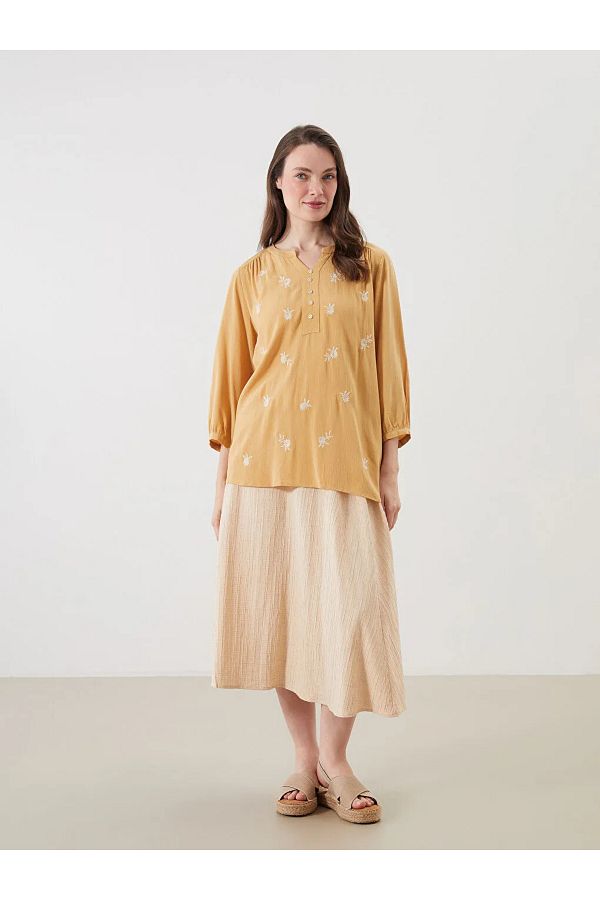 LC Waikiki-Lcw Grace Beige Textured A-Line Skirt with Elastic Waist 1