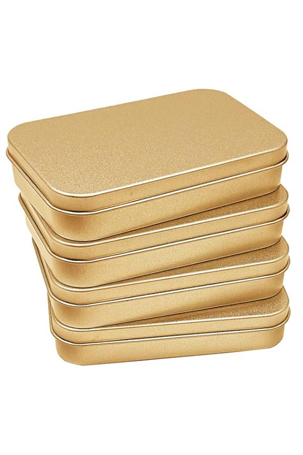 Generic-تزوييق، عبوة من 4 حاويات معدنية، صندوق تخزين معدني بأغطية مفصلية، صندوق تخزين مستطيل من الصفيح 1