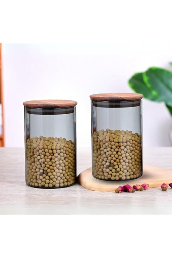 Generic-1CHASE Borosilicate Glass Storage Jar Smoky Grey 900ml - (Set of 2) | Airtight Food Container with 1