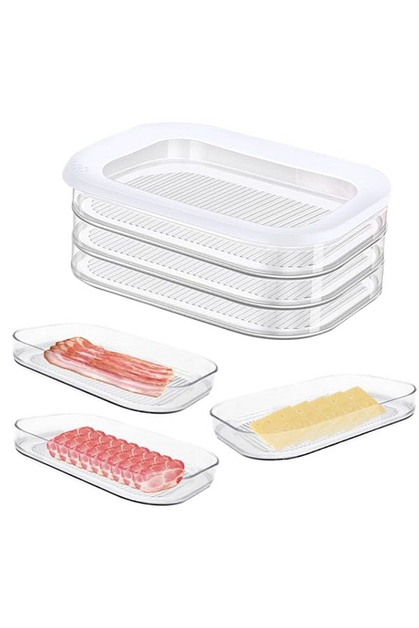 Generic-Cold Meat Boxes for Fridge with 3 Layers - Sausage Storage Fridge with Lid - Suitable for Storing M 1
