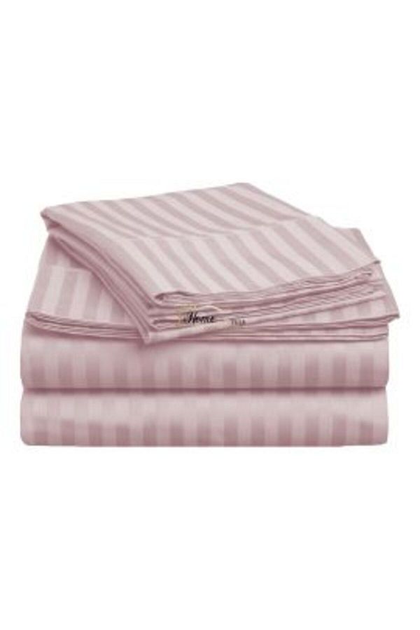 HomePuls-Bed sheet with elastic Damask Cotton 100% stripe 1 cm, 190 x 250 cm for mattress 140 x 200 cm, Powde 1
