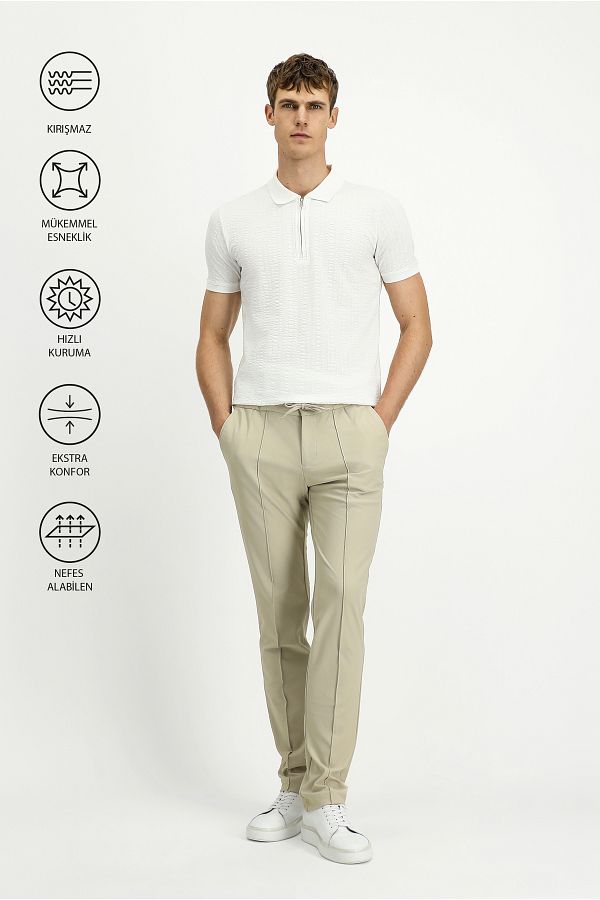 Kiğılı-Techno-Line Super Slim Fit Extra Slim Fit Lycra Elastic Waist Drawstring Classic Fabric Pants 1